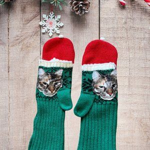 Ugly Holiday Santa Cat Mittens